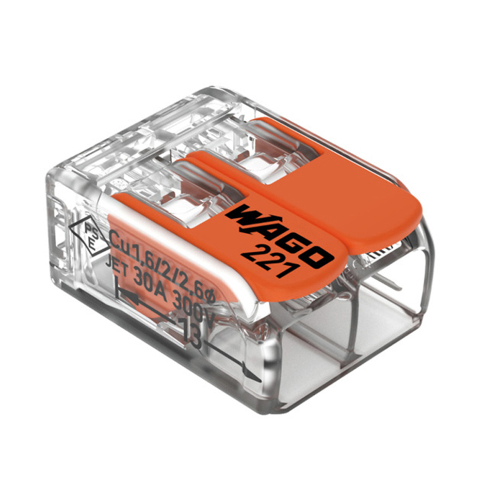 WAGO 221-412 2 Way Push-In Wire Connector – Original WAGO Lever Terminal Block for 0.5–2.5mm² Cables, 32A 450V