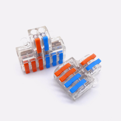 MINI-T-SPL-42 Compact 2 In 4 Out Transparent Lever-Nut Waterproof Wire Connector with Copper Pin Terminals