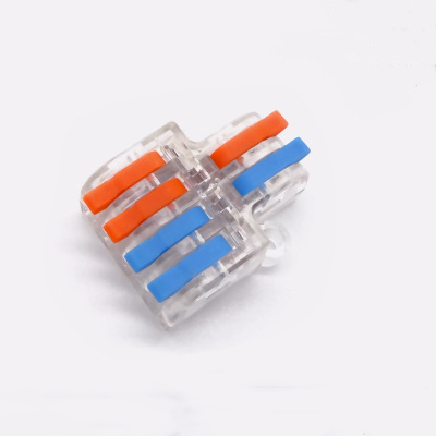 MINI-T-SPL-42 Compact 2 In 4 Out Transparent Lever-Nut Waterproof Wire Connector with Copper Pin Terminals