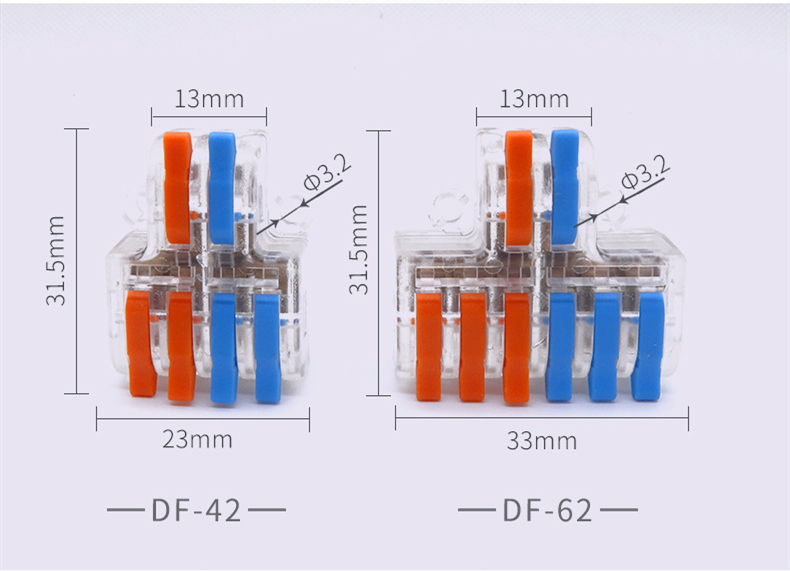 MINI-T-SPL-42 Compact 2 In 4 Out Transparent Lever-Nut Waterproof Wire Connector with Copper Pin Terminals