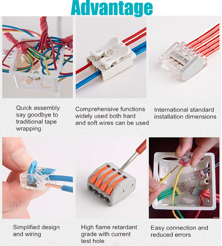 PCT223 SPL 222/223 Compact 3P Wire Connector Terminal Block Lever Quick Splice with Copper Contacts for Power Applications
