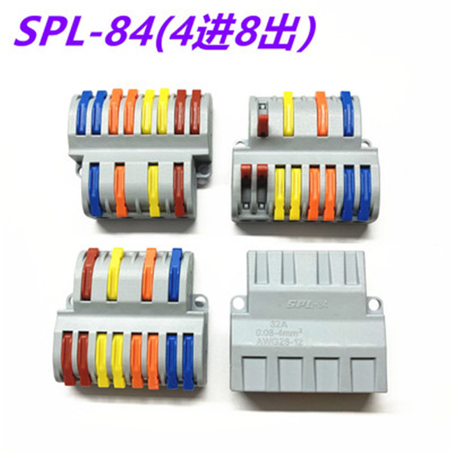 SPL84 4 In 8 Out Quick Splice Wire Connector – Universal Push-In Terminal Block for Electrical Connections