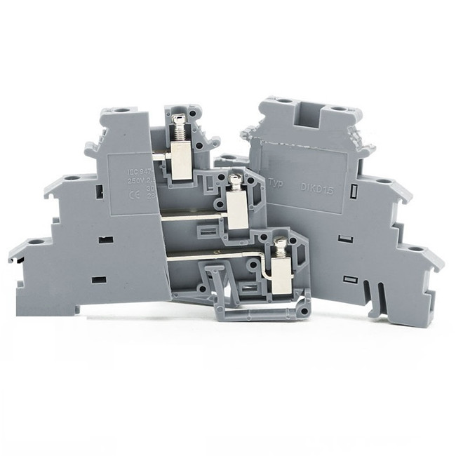 UK-DIKD1.5 Triple Deck DIN Rail Terminal Block – 3-Layer Screw Wire Connector for Panel Mount Wiring