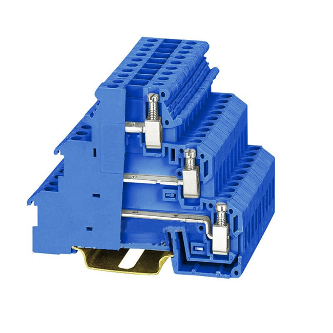 UK-DIKD1.5 Triple Deck DIN Rail Terminal Block – 3-Layer Screw Wire Connector for Panel Mount Wiring